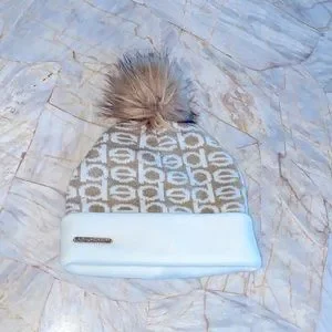 BEBE  Hat ‎ Gray/White with Logo Beanie Pom Ski One Size Bebe Winter Hat Pom Ski Gray Cap with Gold Detailing | eBay main image 4
